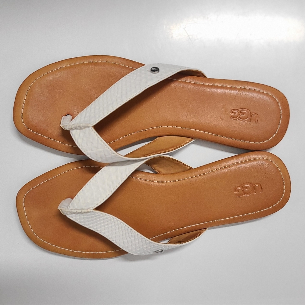 UGG Tuolumne White Snakeskin Embossed Leather Flip Flop Sandals Sz 9½ - Picture 4 of 11